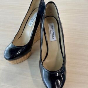 Jimmy Choo Black Patent Cork Platform Pumps